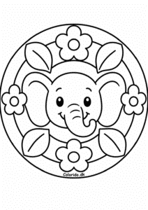 Elefant-mandala for små børn med blomster