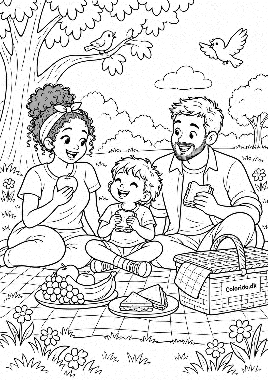 Familie på picnic – mennesker tegning til farvelægning