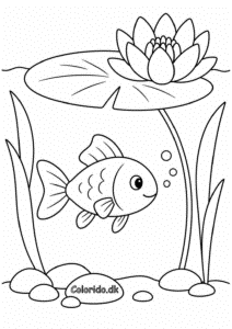 Fisk under åkandeblad – let malebogstegning