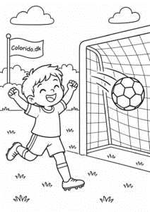 Fodbold i mål og jubel – tegning til print