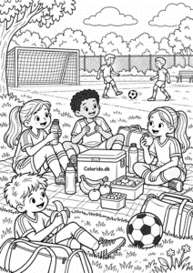 Fodboldhold holder picnic efter kampen – gratis tegning