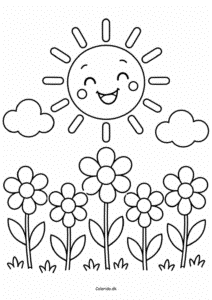 Forårssol med blomster – nem tegning til print