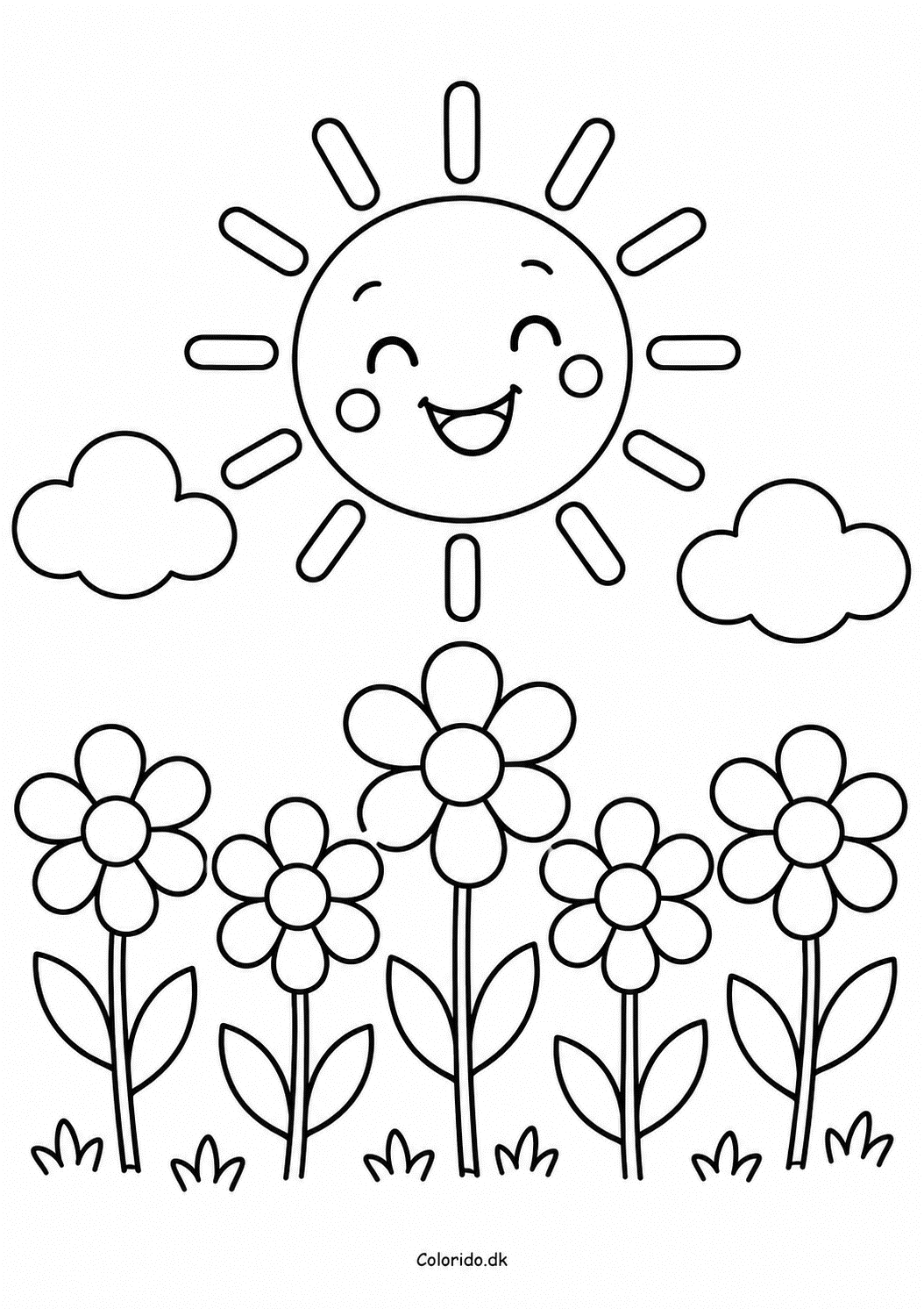 Forårssol med blomster – nem tegning til print