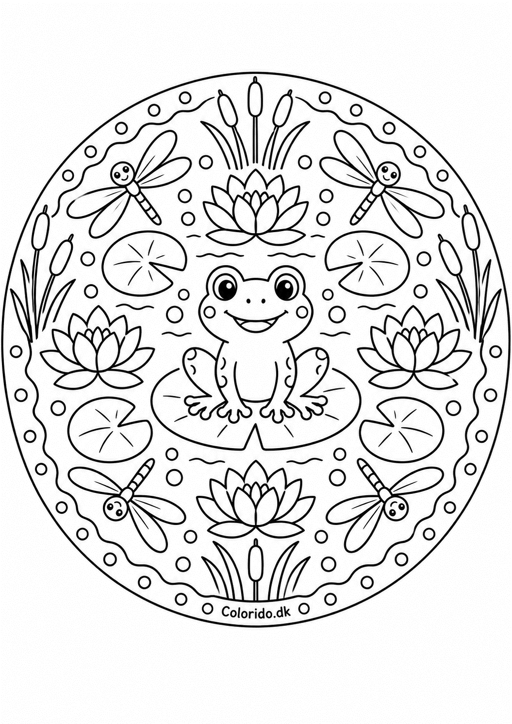 Frø-mandala med åkander og guldsmede
