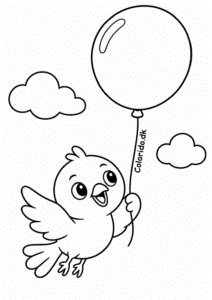 Fugl med stor ballon – nem tegning