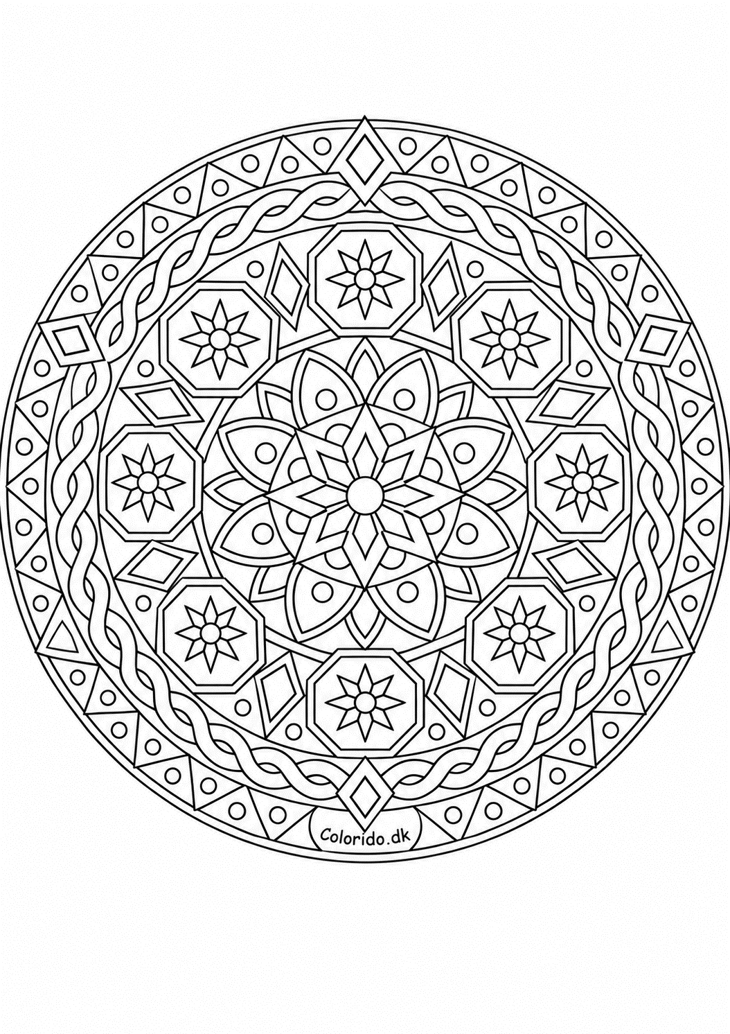 Geometrisk mosaik-mandala til farvelægning
