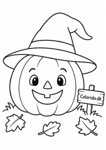 Græskarlygte med spids heksehat – Halloween tegning til print
