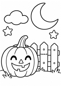 Halloween-græskar ved hegn og måne