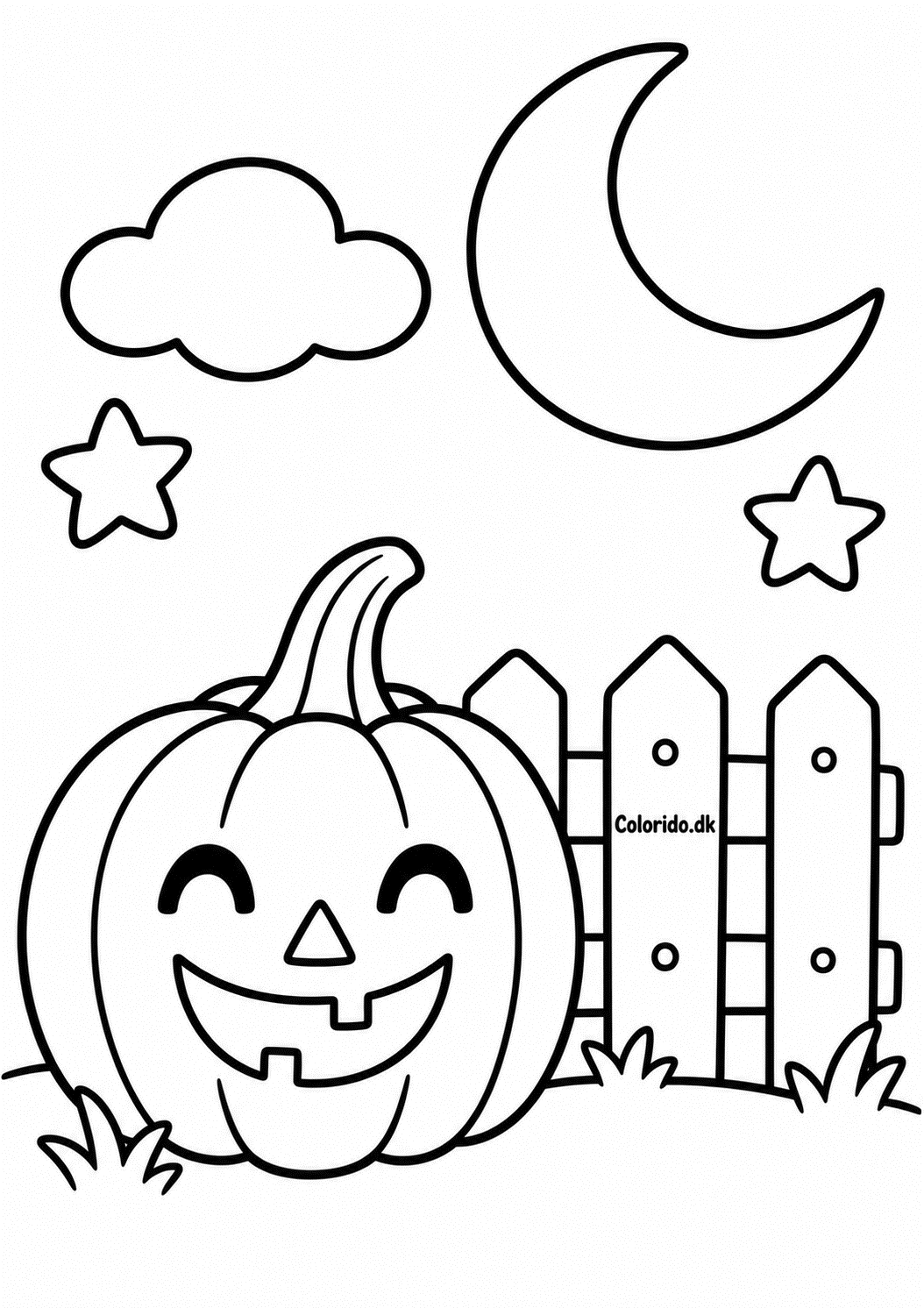 Halloween-græskar ved hegn og måne