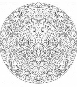 Havbund-mandala med søheste, koraller og fisk