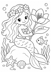 Havfrue med blomsterkrans – gratis print