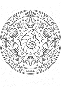 Havskaller-mandala med søstjerner til print