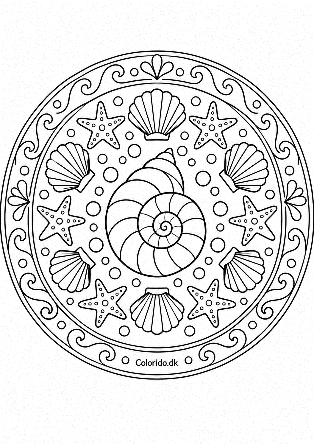 Havskaller-mandala med søstjerner til print