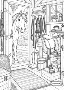 Hest i sadelrummet – detaljeret gratis tegning