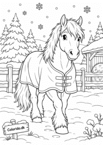 Hest i vinterfold – hyggelig vintertegning