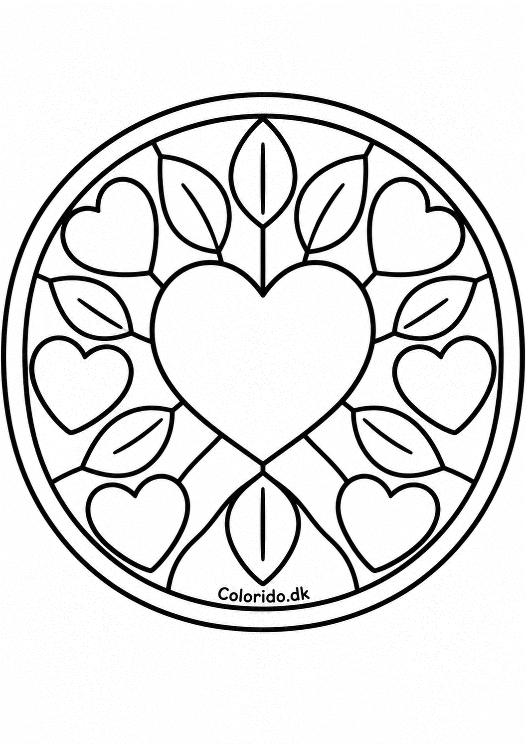 Nem hjerte-mandala til farvelægning
