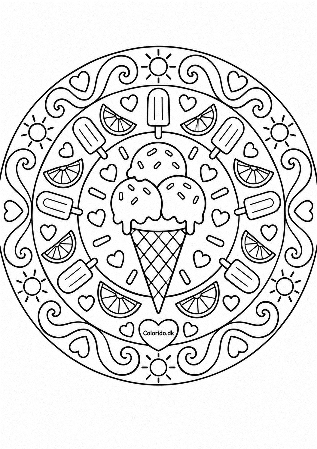 Sommer-mandala med isvaffel og ispinde