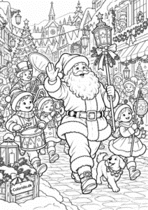 Julemandens juleparade – julemandstegning for børn