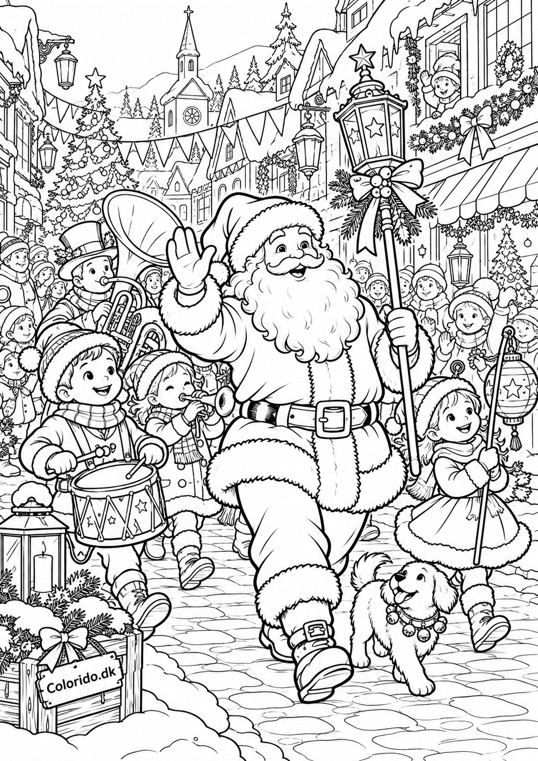 Julemandens juleparade – julemandstegning for børn