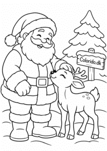 Julemand og rensdyr – tegning af julemanden