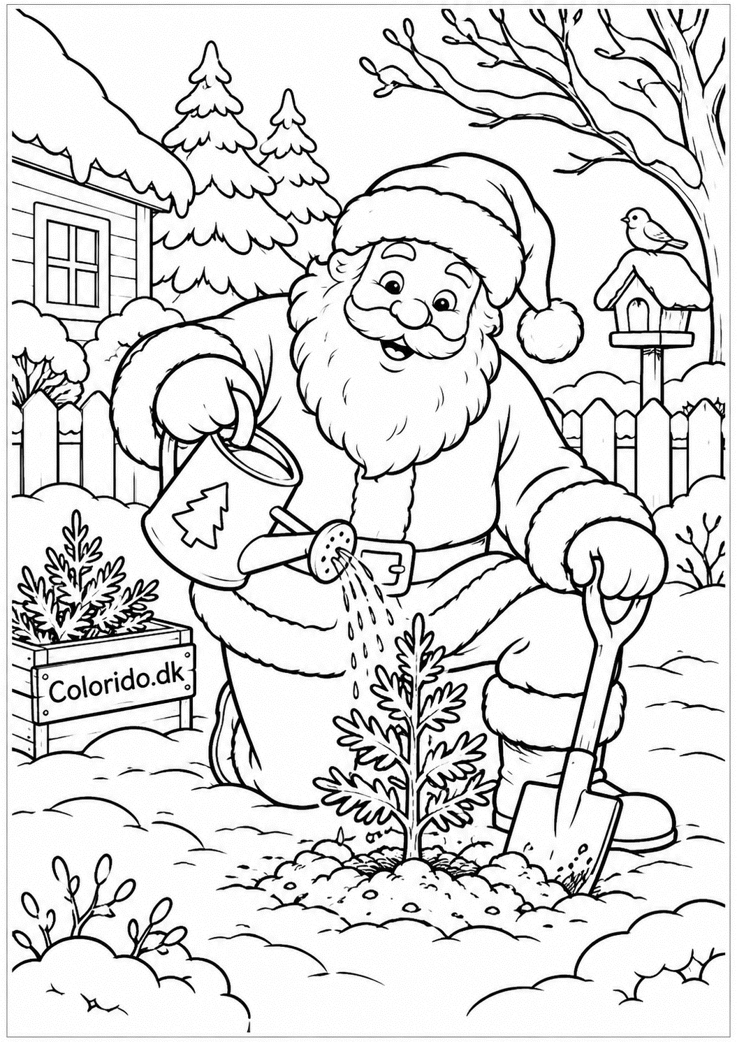 Julemand planter et grantræ – tegning af julemanden