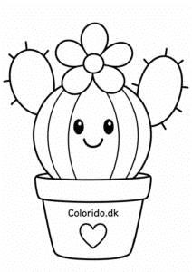 Blomstrende kaktus i potte – enkel tegning