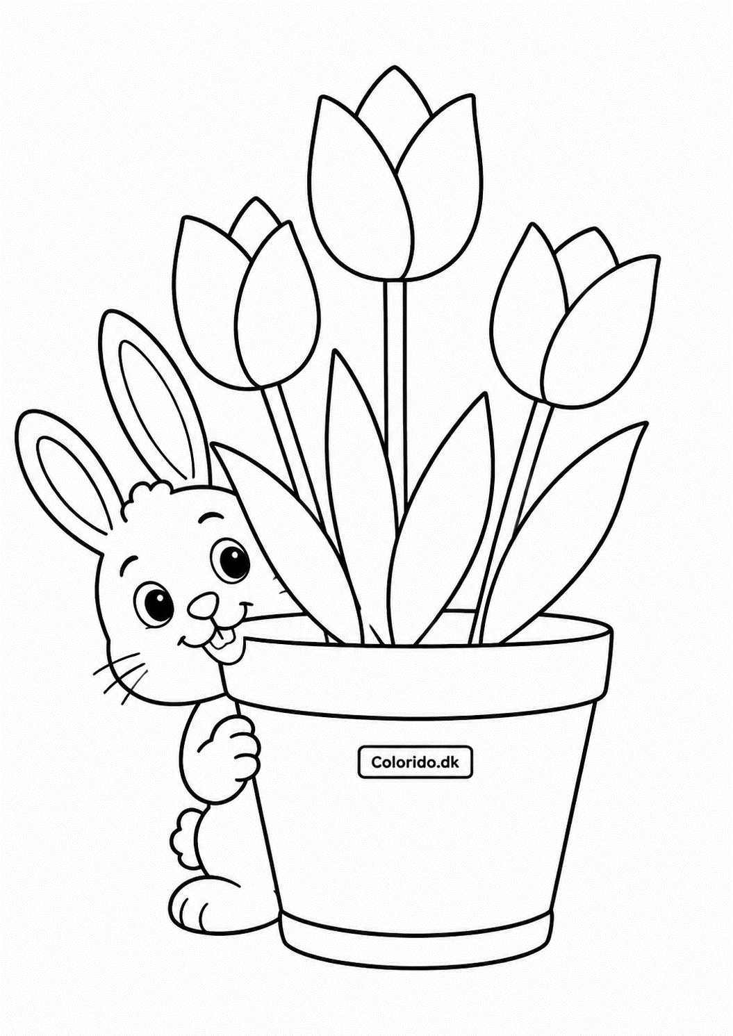 Kanin kigger op af en blomsterpotte – sjov tegning til børn