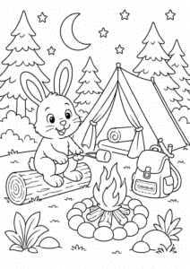 Kanin på campingtur – gratis kanin tegning