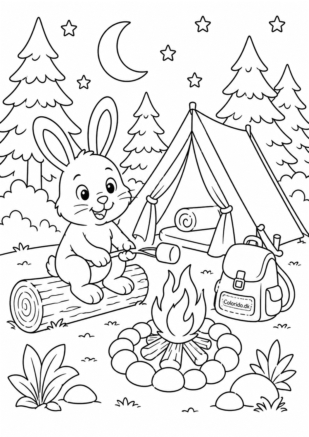 Kanin på campingtur – gratis kanin tegning