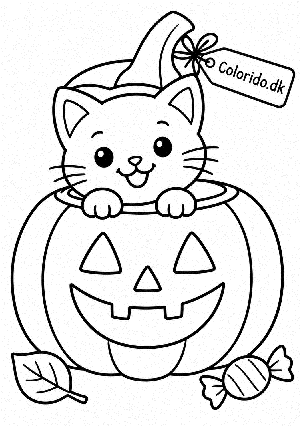 Kat i græskar – nem Halloween tegning for små børn