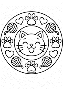 Kattehoved-mandala med poter og garnnøgler