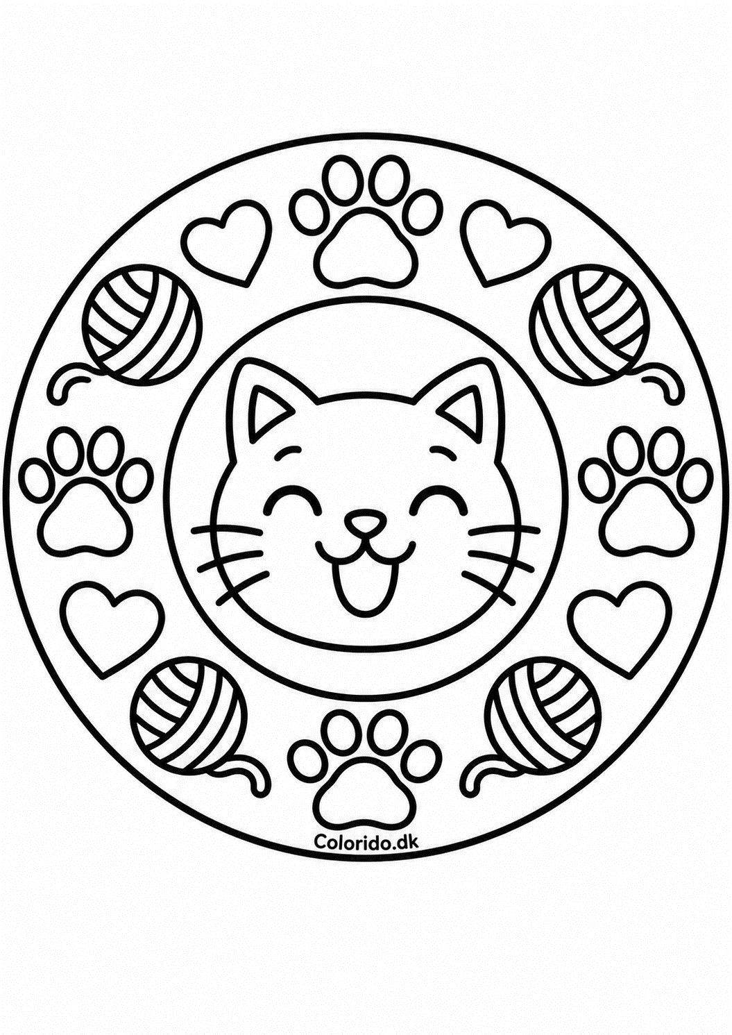 Kattehoved-mandala med poter og garnnøgler