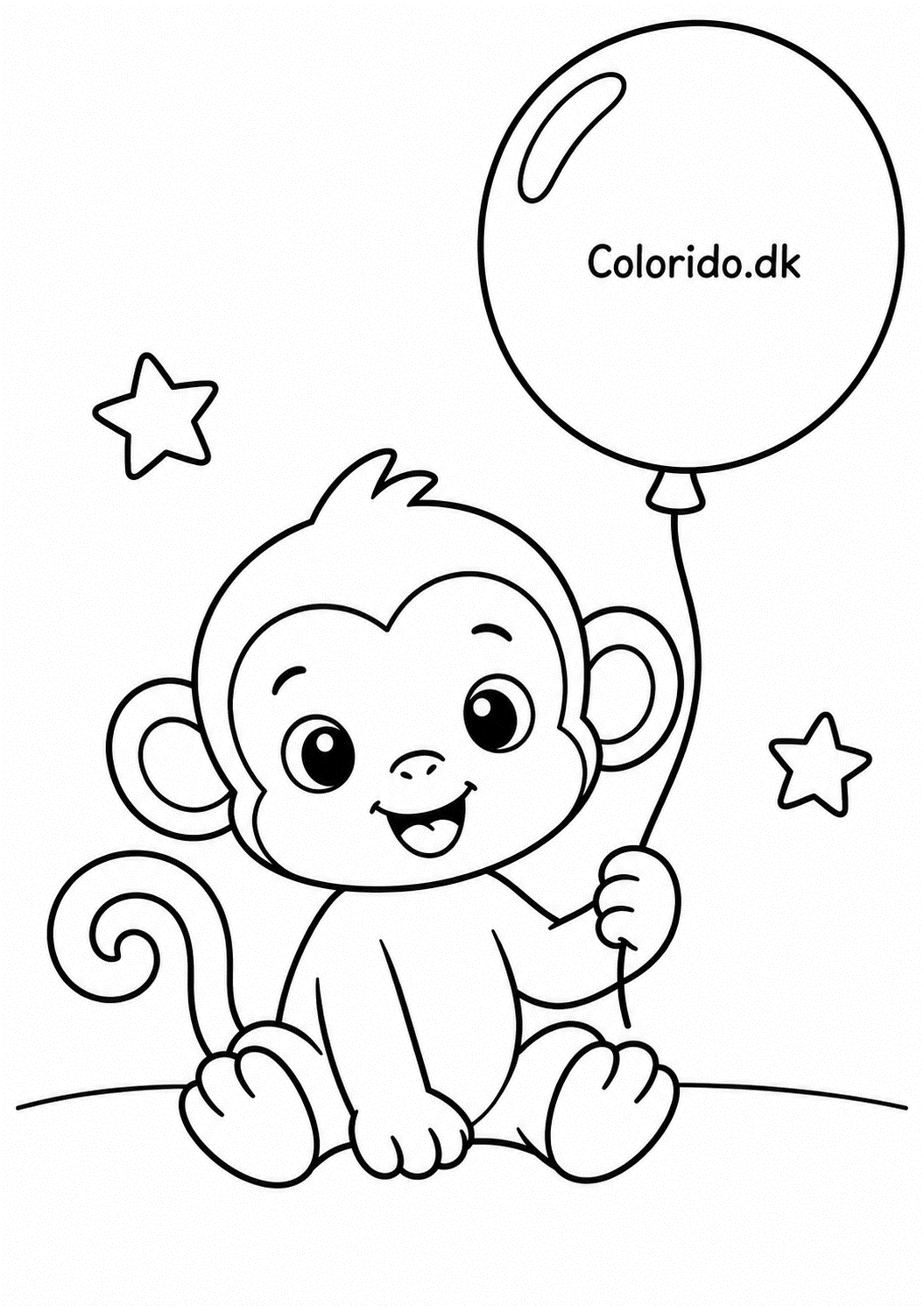Lille abe med ballon – gratis tegning