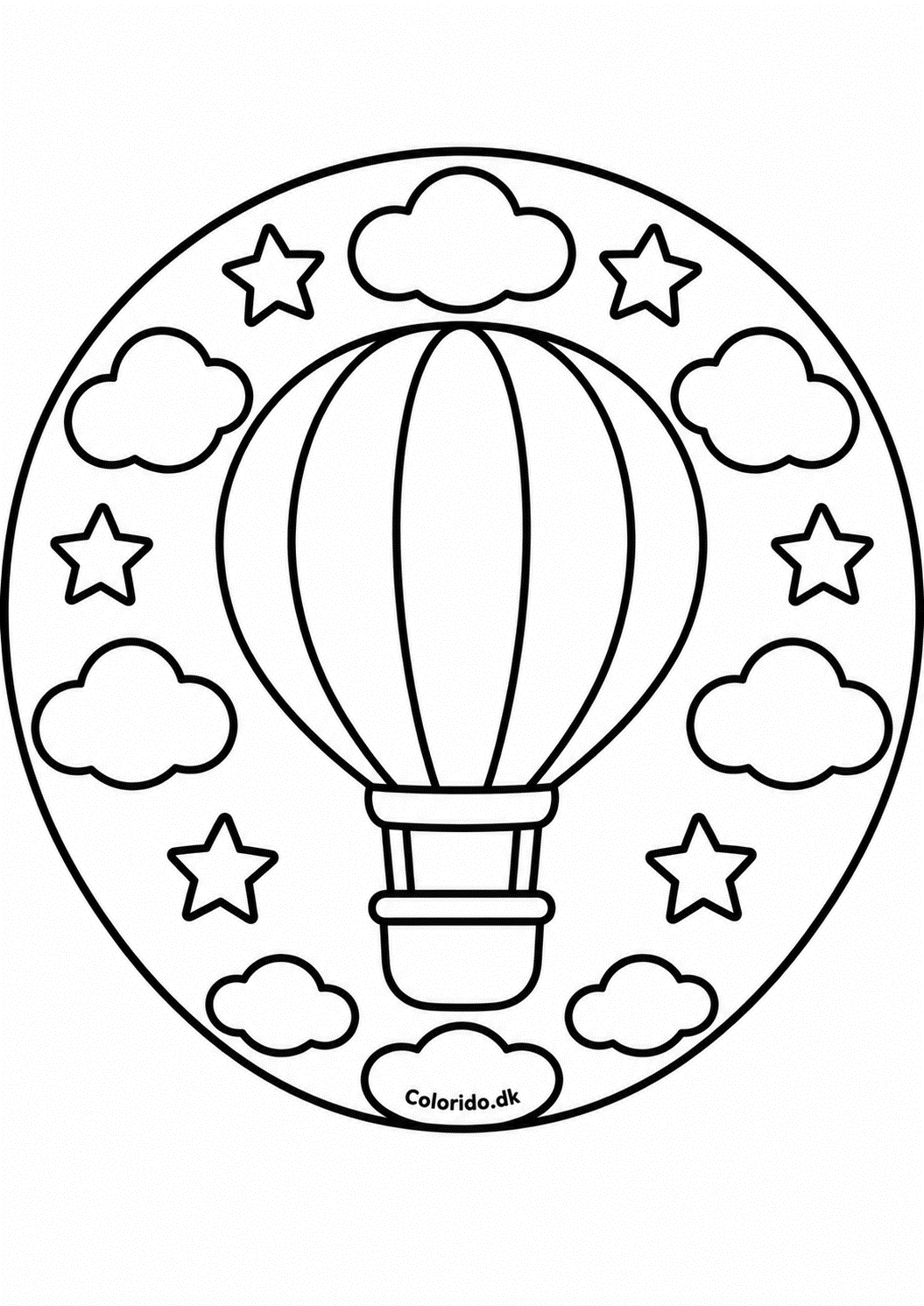 Luftballon-mandala med skyer og stjerner til print
