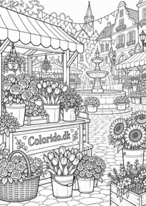 Magisk blomsterpalads – gratis eventyrtegning