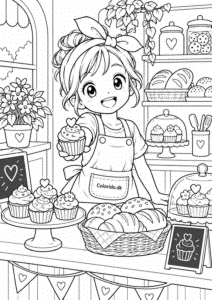 Manga-bager med cupcakes og brød – hyggelig farvelægning