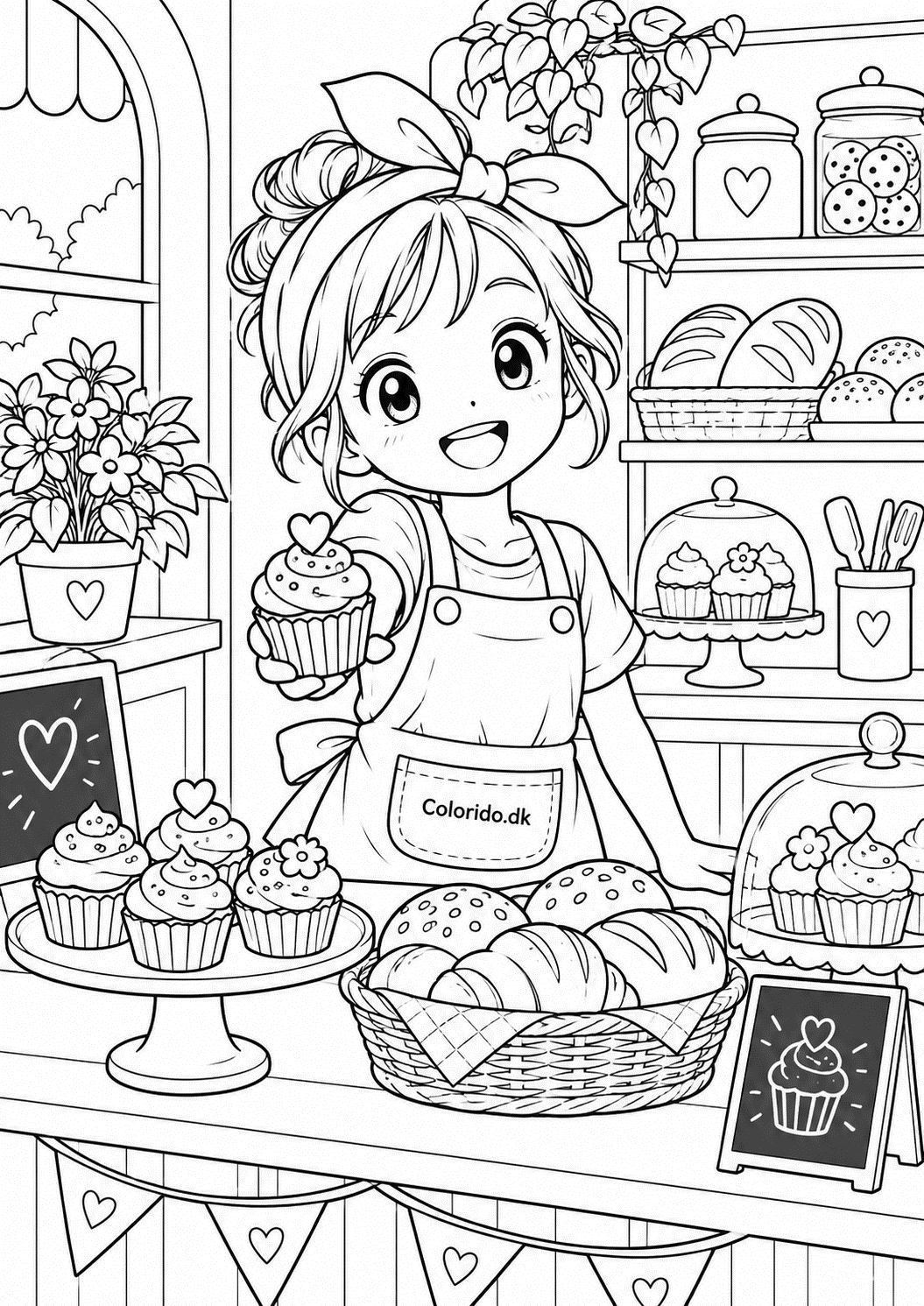 Manga-bager med cupcakes og brød – hyggelig farvelægning