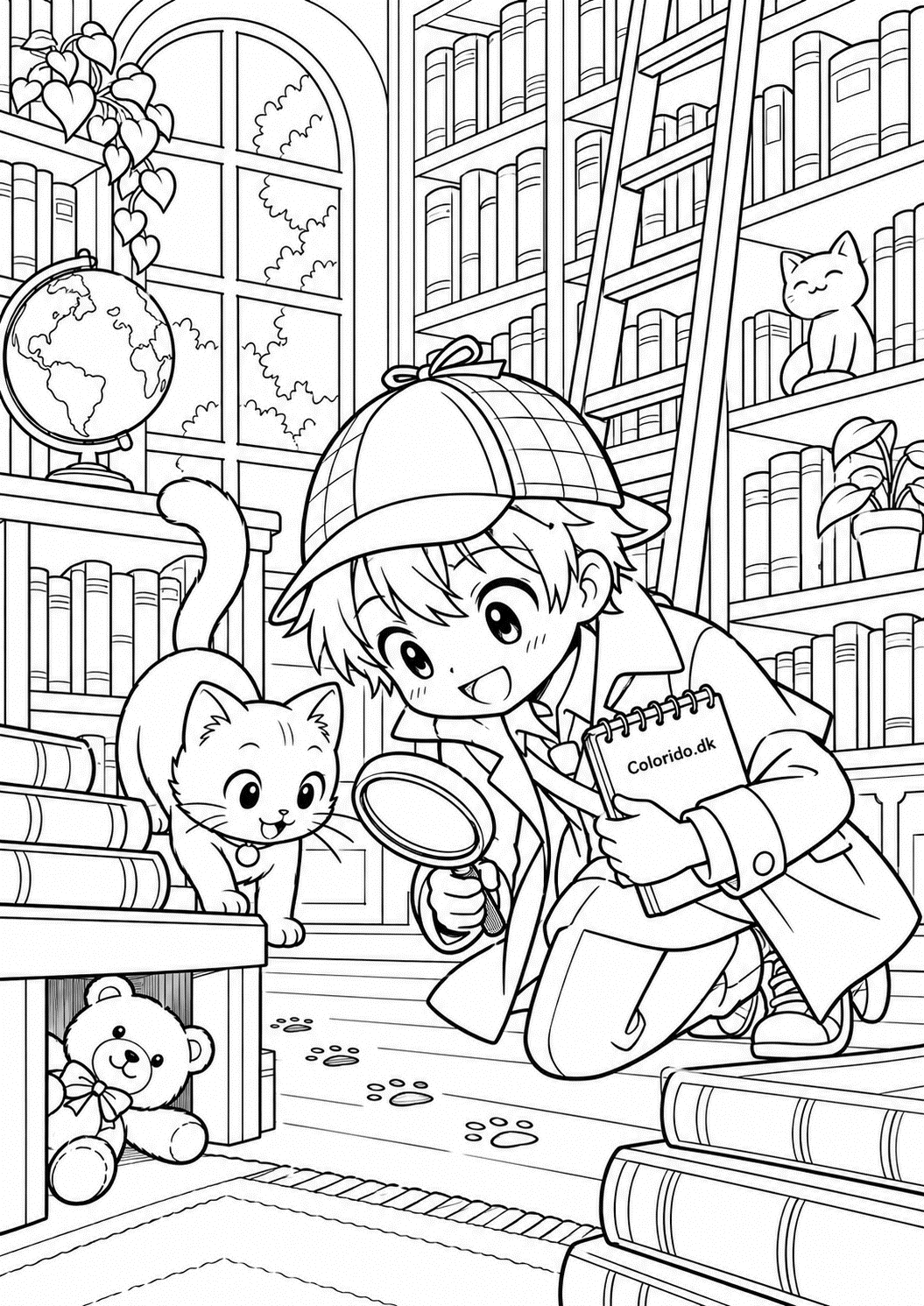 Manga-detektiv leder efter et legetøj – tegning til print