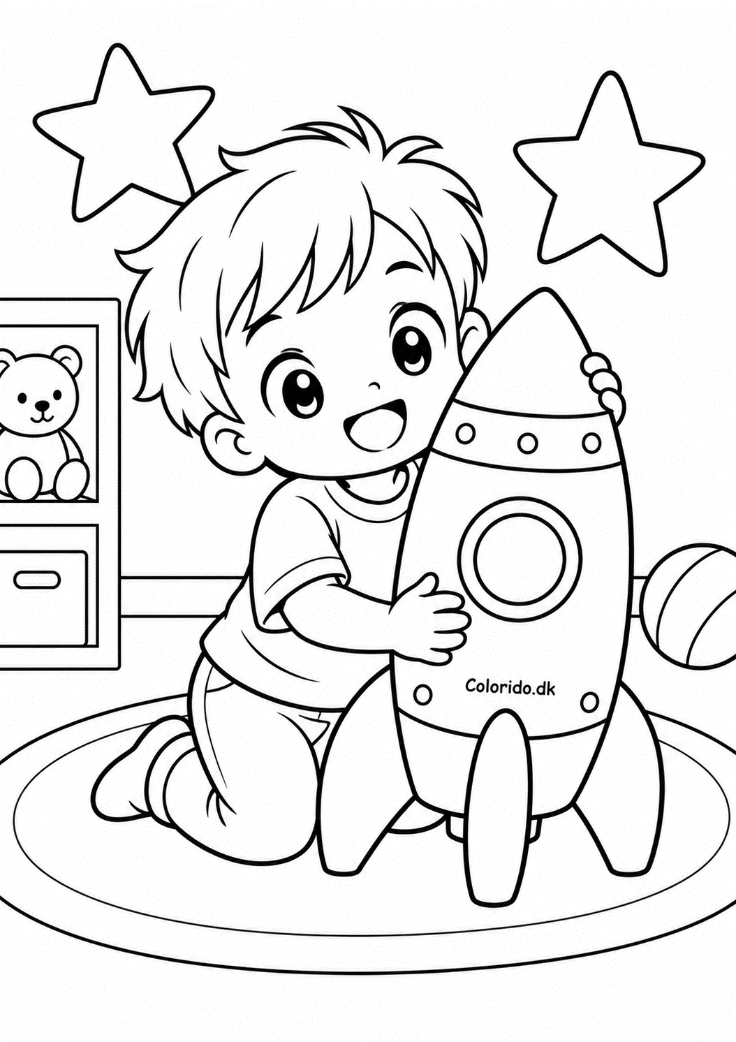 Manga-dreng leger med rumraket – let malebogstegning