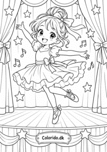 Manga-pige danser på en scene – tegning til farvelægning