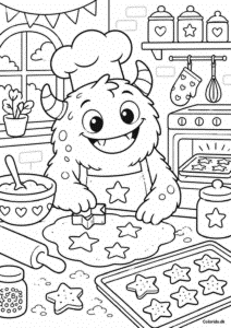 Monster bager stjernekager – farvelægning til børn