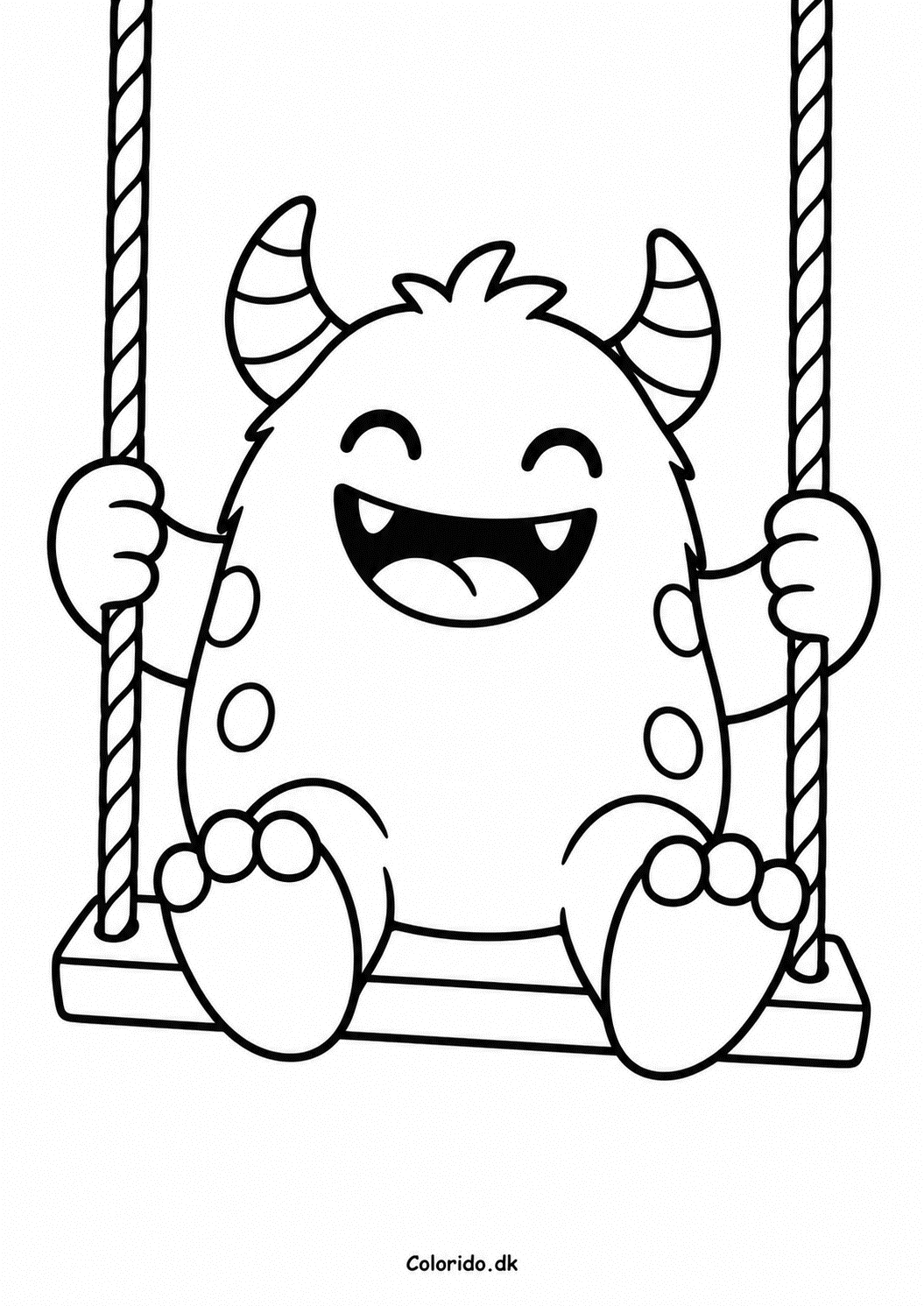Glad monster på gynge – farvelæg selv