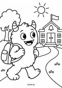 Monster på vej i skole med rygsæk