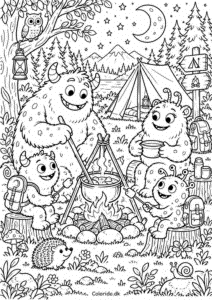 Monsterfamilie på camping under stjernerne