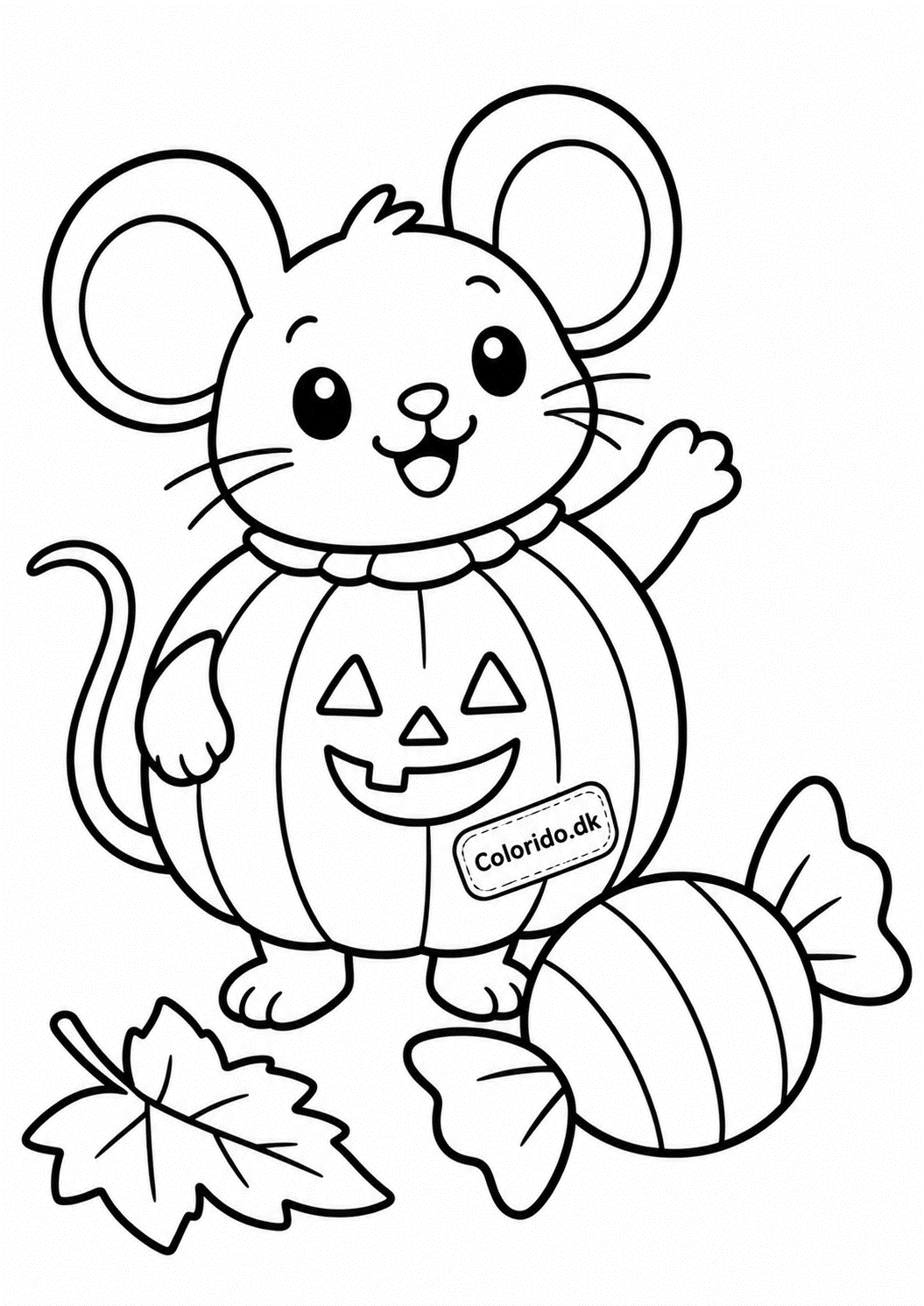 Mus i græskarkostume – sød Halloween tegning til børn