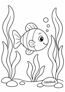Nem fisk blandt tang – gratis tegning til print