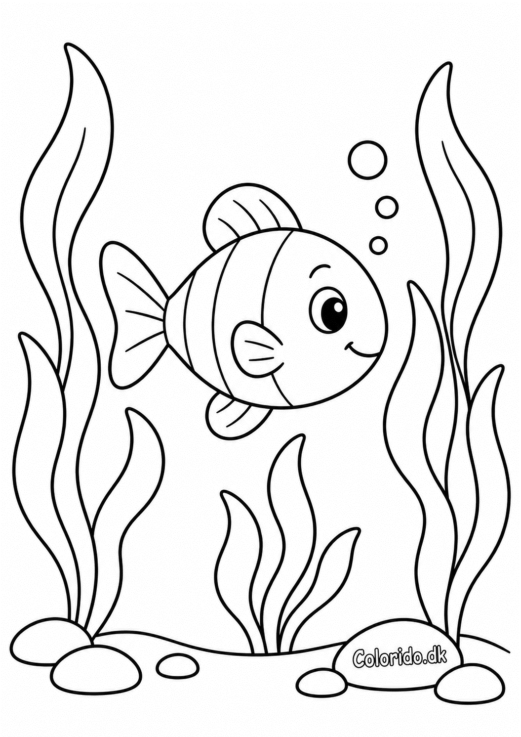 Nem fisk blandt tang – gratis tegning til print