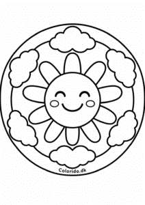 Nem solmandala til farvelægning for små børn