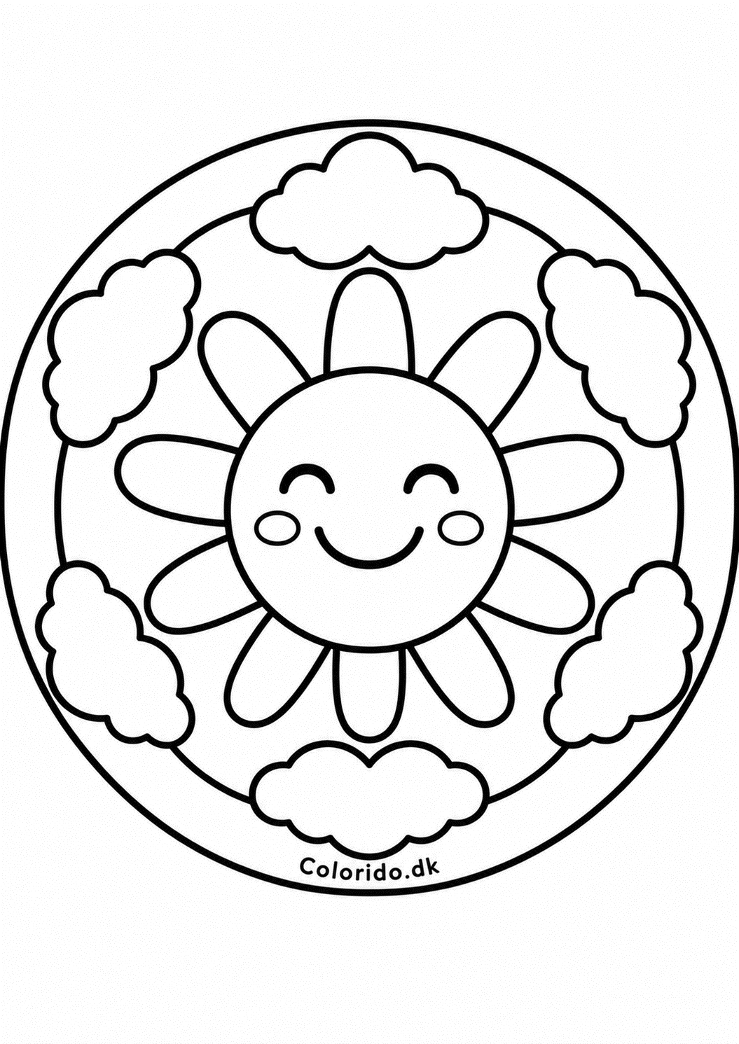 Nem solmandala til farvelægning for små børn