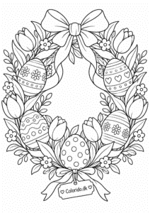 Påskekrans med blomster og æg til print